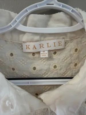 $198 Karlie Cream Eyelet Button-Front Ruffle Mini Dress M thumbnail 4