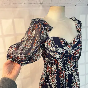 Selfie Leslie Here comes the sun cherub puff sleeve sweetheart neckline blue floral dress size thumbnail 4