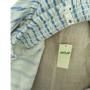 Aerie Love Of Linen Stripe Mini Dress Smocked Back Blue White NWT‎ XL thumbnail 13