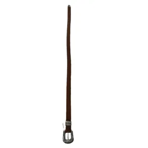 Brushed silver buckle smooth leather belt Brown thumbnail 3