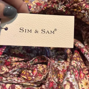Sim &‎ Sam Brown Floral Ruched Peplum Top Open Back Tie Short Sleeve Size XL thumbnail 6