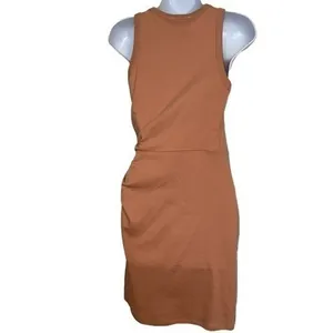 EXPRESS Peach Ribbed Sleeveless‎ Mini Dress Rhinestone Brooch NWT Size XS thumbnail 6