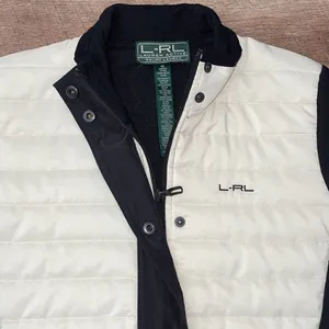 L-RL‎ Ralph Lauren Active Womens Quilted Front Zip Up Jacket Black Cream Medium thumbnail 4
