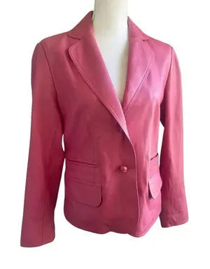 Vintage Pamela McCoy Collections Leather Fuchsia Blazer Jacket S thumbnail 1