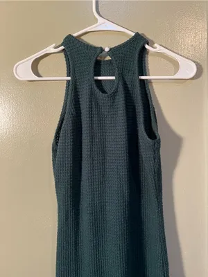 Women’s Size Medium Sleeveless Bodycon Mini Dress Dark Green High Neck Keyhole thumbnail 9
