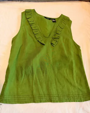 Jaime. B Chartreuse Linen Blend Ruffle Neck Sleeveless Top Size Small thumbnail 1
