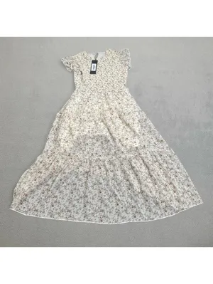S.DEER Floral Smocked Maxi Dress Women’s Small NWT Cream Cottagecore Ruffle thumbnail 2