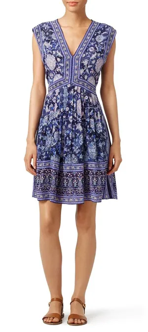 Rebecca Taylor Dreamweaver 100% Silk V-Neck Floral Dress Size 12 thumbnail 1