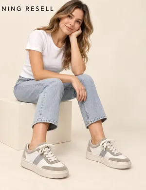 Stuart Weitzman Goldie Leather Suede Platform Sneakers White Grey Silver 7B thumbnail 1