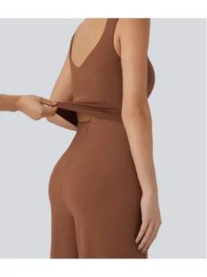 Halara U-Back Sleeveless Wide Leg Casual Jumpsuit Size L Regular Terracotta NWOT thumbnail 4
