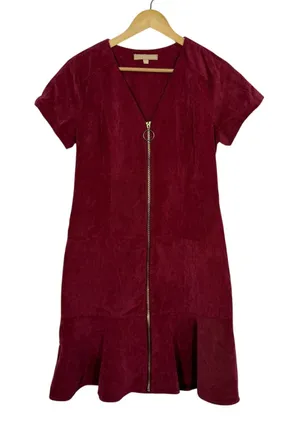 Hope &‎ Harlow Corduroy Mini Dress Womens Sz 6 Red V-Neck Front Zip Short Sleeve thumbnail 1