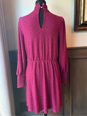 Magenta sparkle Long-Sleeve Mock Neck Dress nwt small thumbnail 3