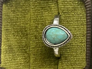 Vintage/Boho Teardro Design Faux Turquoise Stainless Steel Silver Ring Size 6 NW thumbnail 2