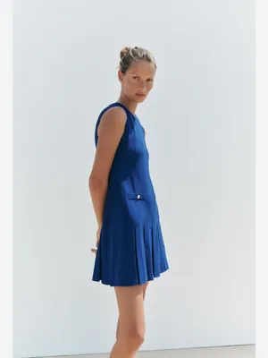Zara Royal Blue Sleeveless Pleated Mini Dress thumbnail 4