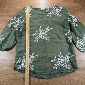 Kindred Petite Women's Olive Green Floral Embroidered Blouse PS thumbnail 7