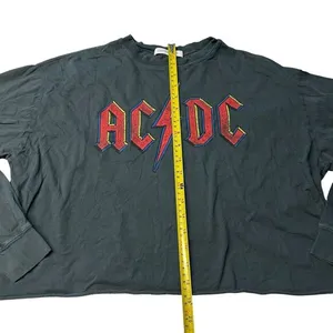 Free People Daydreamer Size S AC/DC Long Sleeve Graphic Tee Charcoal Black‎ Boxy thumbnail 8