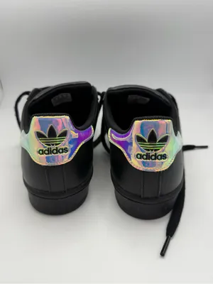 adidas Black Superstar Sneakers with Iridescent Stripes Size 7.5 thumbnail 4
