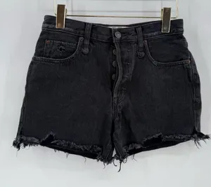 We The Free‎ People Black Mid Rise Fray Hem Button Fly Jean Short Shorts Size 25 thumbnail 1