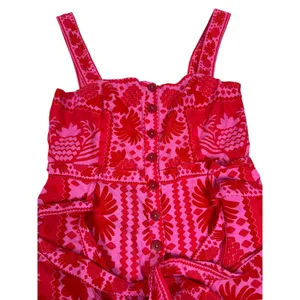 NWT Farm Rio Jungle Scarf Red Pink Linen Blend Romper Button Front Sleeveless M thumbnail 3