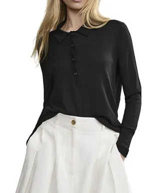 Jenni Kayne Grayson Merino Wool Polo Sweater Sz XS Black Quiet Luxury Minimalist thumbnail 1