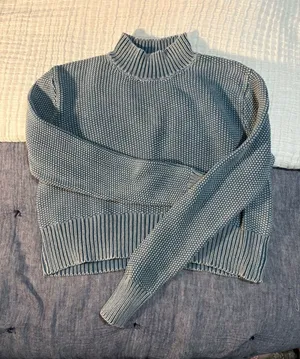 Source Unknown Two-Tone Blue Knit Mock Neck Sweater thumbnail 1
