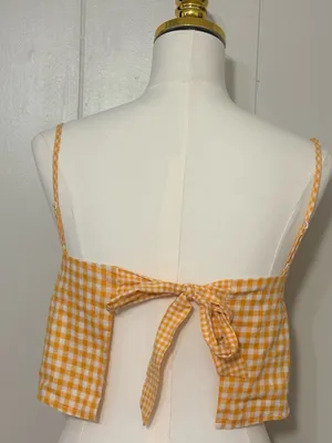 Lovers + Friends Bowie Top Tangerine Gingham Tie Back Crop XXS thumbnail 8