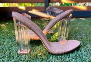 NWOT Cape Robbin Maria-2 Clear Nude Chunky Block High Heels Open Toes, Size 6 thumbnail 1