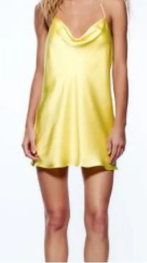 Zara Yellow Satin Cowl Neck Slip thumbnail 1
