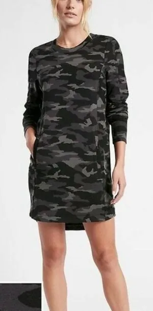 Athleta‎ Balance Printed Dress Womens Small Gray Camo Long Sleeve Pockets Zipper thumbnail 1