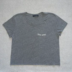 Brandy Melville Grey New York Embroidered Crop Top Tee Shirt Raw Hem OS thumbnail 1