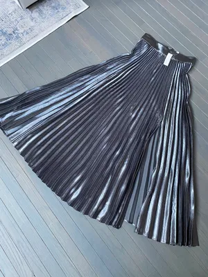 New York And Company Pleated Maxi Skirt In Carlson Grey Metalic NWT Skirt thumbnail 2