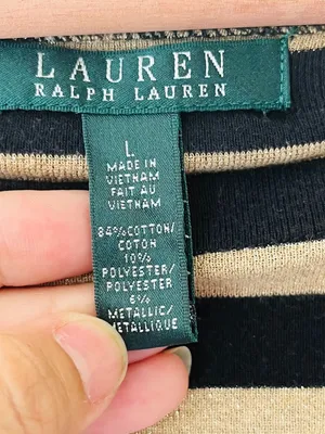 Lauren Ralph Lauren Sz M Gold Black Pullover Blouse Zipper Shoulder detailed thumbnail 4
