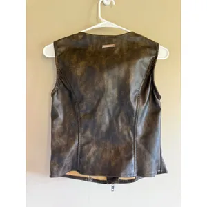Sumwon Brown Distressed Faux Leather Vest Two-Way Zip Sleeveless Top Small NWT thumbnail 3