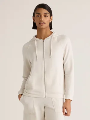 Quince SuperSoft Fleece Full-Zip Hoodie Lightweight Cream Size Medium thumbnail 2