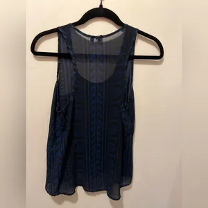 Farm Rio semi sheer pocket regatta tank‎ blue/black pattern sz L(G) thumbnail 5