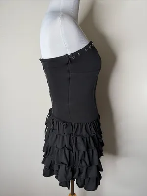 Outcast Black Ruffle Strapless Corset Lace Up Mini Dress thumbnail 6