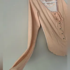 We The Free People Pink Cecelia Coquette Henley Bow Long Sleeve Top Size Large thumbnail 6