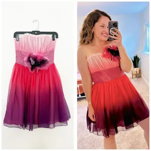 Vintage Betsey Johnson Y2K Pink Ombré Tulle Floral Strapless Mini Dress Size 4 thumbnail 2