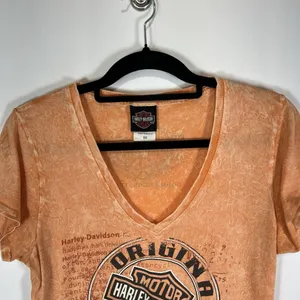Harley‎ davidson v neck short sleeve shirt Womens Size M Orange Texas Motorcycle thumbnail 2