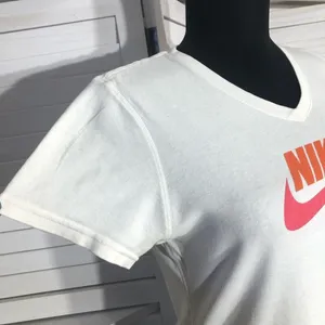 Vintage 90s Nike Swoosh Logo V Neck T Shirt White Pink Large thumbnail 9