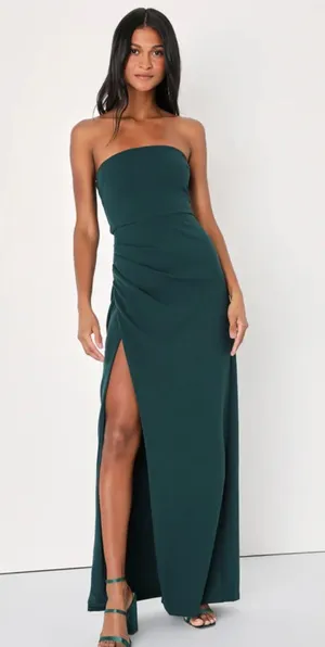 Lulu’s Foxy Emerald Green Strapless Maxi Dress thumbnail 1
