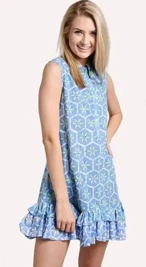 RO’S GARDEN Astrid Dress Printed Flounce‎ Tunic Geometric Floral Small thumbnail 1