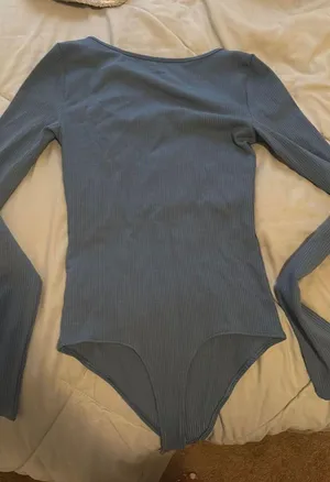 American Eagle Bodysuit Ribbed Long Sleeve Black Snap Thong  thumbnail 1