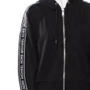 M black Michael Kors zip-up hoodie hood signature logo tape stripe MK Sweatshirt thumbnail 5