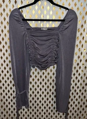 Free people intimately Meant to Be Ruched silver mauve lilac blouse crop top siz thumbnail 1