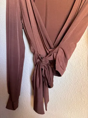 Brown long sleeve wrap top western boho party thumbnail 3