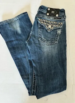 Miss Me Bootcut Jeans Size 27 Studded Pocket Medium Wash thumbnail 1