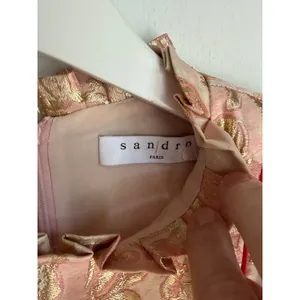 Sandro Paris Metallic Jacquard Mini Dress Size 1 Pink Gold Ruffle thumbnail 2