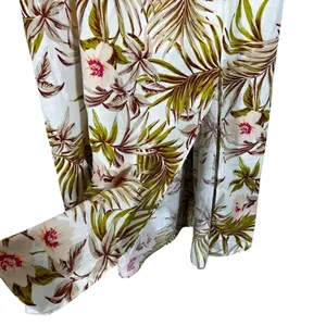Love Tree Tropical Floral Maxi Dress White Palm Leaf Smocked Boho Size L thumbnail 4