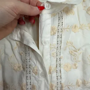 Tularosa Small Midi Dress Cream Floral Embroidery Lace Trim Boho Button Front thumbnail 5